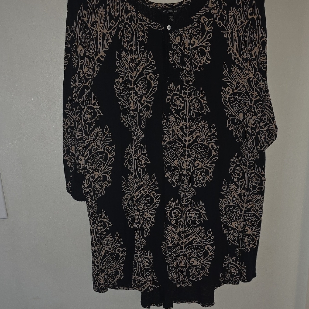 Lucky Brand Black Blouse with Tan Patterns